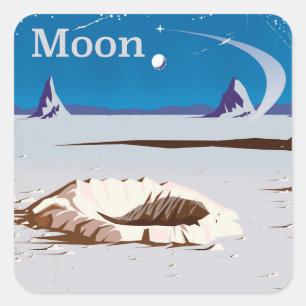 Sticker Carré Lune - affiche de voyage de science-fiction vintag