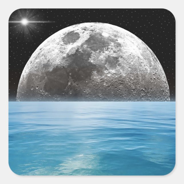 Sticker Carré Lune au-dessus de l'océan (Devant)