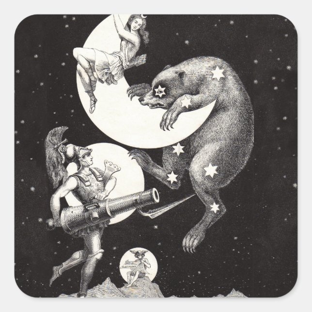 Sticker Carré Lune céleste ciel Univers Dieu Nuit Illustration (Devant)