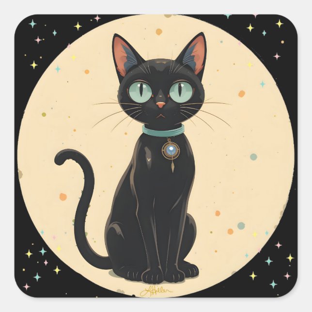 Sticker Carré Lune de chat noir atomique futuriste (Devant)