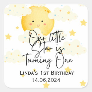 Sticker Carré Lune et étoiles 1er anniversaire Merci