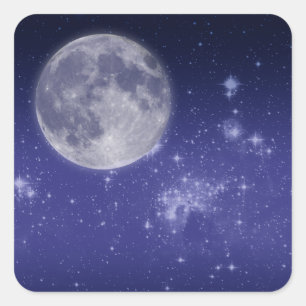 Sticker Carré Lune et étoiles brillantes
