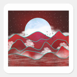 Sticker Carré Lune rouge
