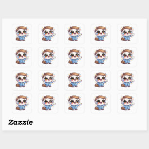 Sticker Carré Lunettes de docteur médical Kawaii mignonnes tenue