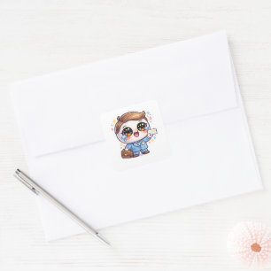 Sticker Carré Lunettes de docteur médical Kawaii mignonnes tenue