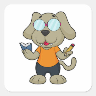 Sticker Carré Lunettes de livre Nerd de chien
