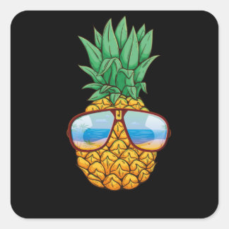 Sticker Carré Lunettes de soleil ananas Aloha Hawaii Plages hawa