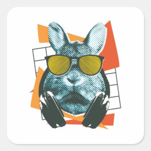 Sticker Carré Lunettes de soleil de lapin, lapin drôle avec lune