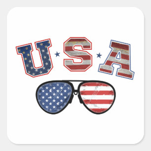 Sticker Carré Lunettes de soleil drapeau américain USA Veteran 4
