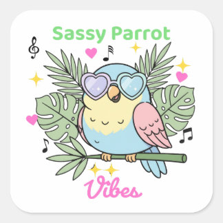 Sticker Carré Lunettes de soleil mignonne Oiseau tropicale "Vibe