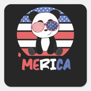 Sticker Carré Lunettes de soleil Panda 4 juillet Pandas américai