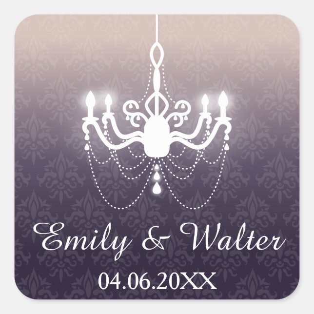 Sticker Carré Lustre Blanc Sur Mariage Personnalisé Violet (Devant)