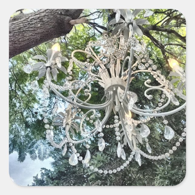 Sticker Carré Lustre Chic en cristal blanc (Devant)