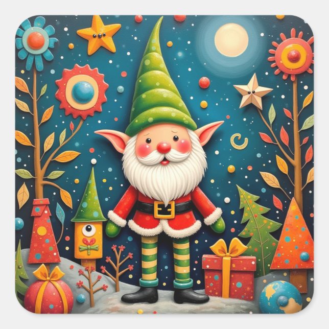 Sticker Carré Lutin de vacances heureux (Devant)