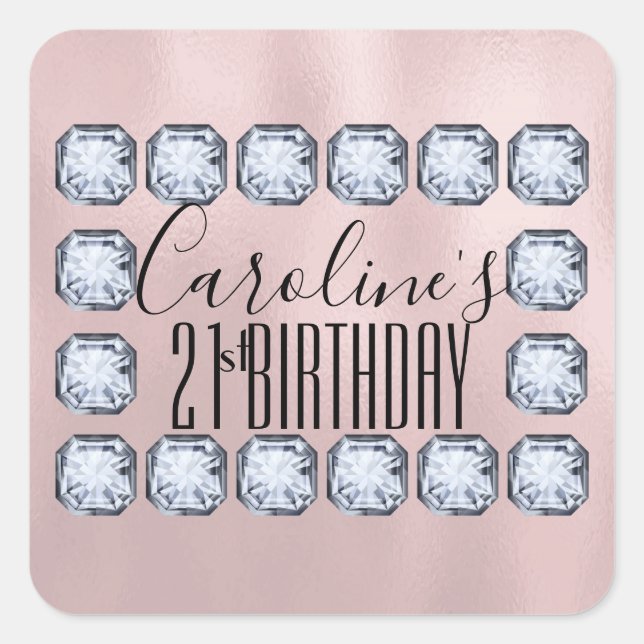 Sticker Carré Luxe Anniversaire Rose or Verre Texture (Devant)