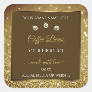 Sticker Carré Luxe Brown Parties scintillant or produits emballa