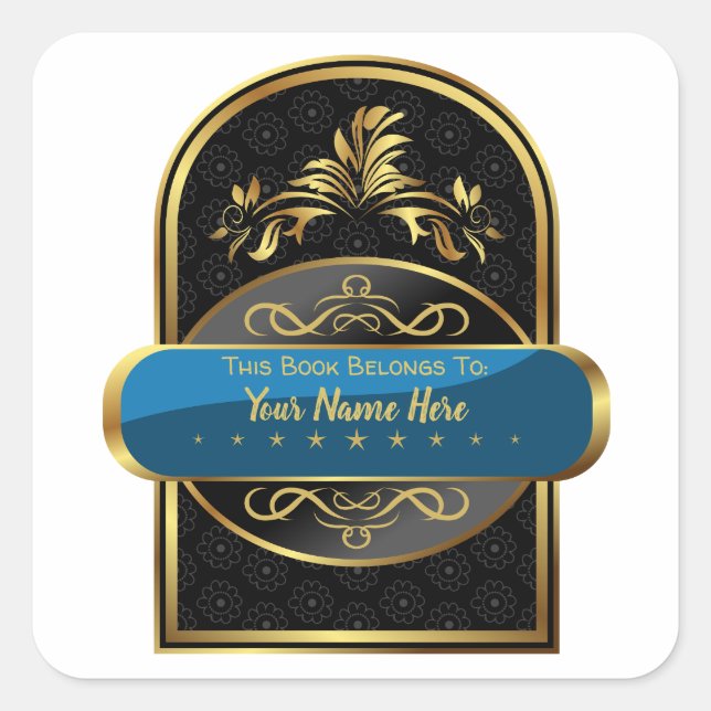 Sticker Carré LUXE| Ce Livre Appartient À (Plaque Customisée) (Devant)