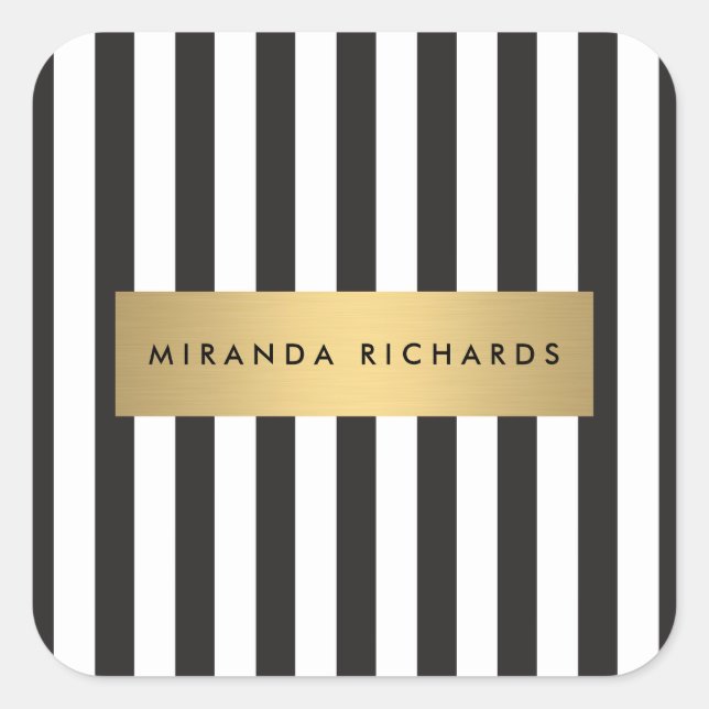 Sticker Carré Luxe gras bandes noires et blanches avec barre dor (Devant)