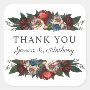 Sticker Carré Luxe Joyau Tone Floral Bouquet Merci