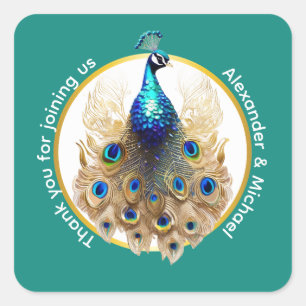 Sticker Carré Luxe paon bleu or merci 5D chic