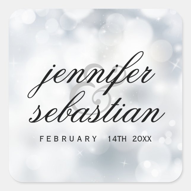 Sticker Carré Luxe Parties scintillant argenté Lumières Mariage  (Devant)