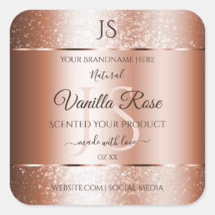 Sticker Carré Luxe Rose Gold Parties scintillant Initiales Produ