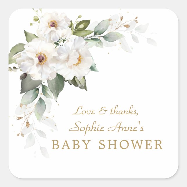 Sticker Carré Luxe White Imperial Lys Rose Baby shower Squ (Devant)