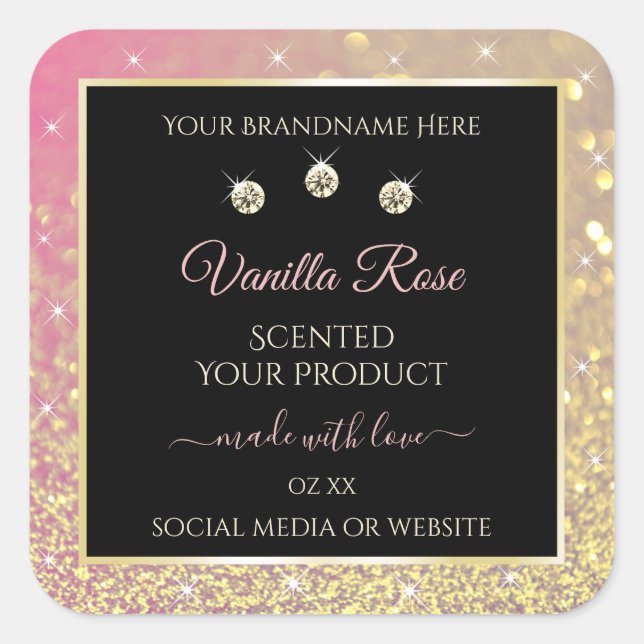 Sticker Carré Luxueux Black Pink Gold Parties scintillant Étique (Devant)