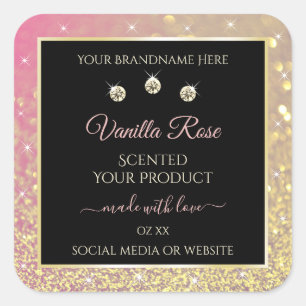 Sticker Carré Luxueux Black Pink Gold Parties scintillant Étique