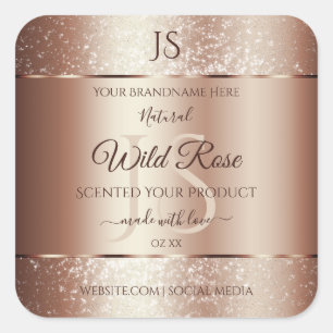 Sticker Carré Luxueux Rosegold Parties scintillant Monogram Étiq