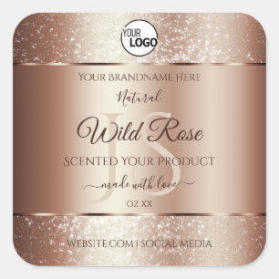 Sticker Carré Luxueux Rosegold Parties scintillant Produits Étiq