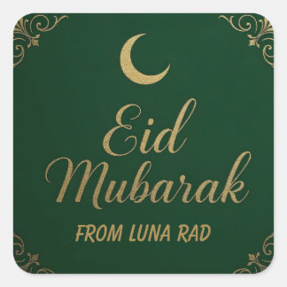 Sticker Carré Luxury Elegant Eid Mubarak Greeting in Green