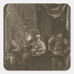 Sticker Carré Lycaon métamorphosé en loup, 1731 (gravure)