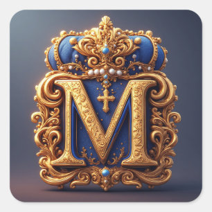 Sticker Carré M en lettre dorée ornée avec cadre et couronne