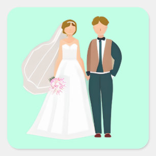 Sticker Carré M. et Mme Bride et Groom Turquoise