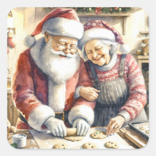 Sticker Carré M. et Mme Claus Baking Cookies Custom Christmas
