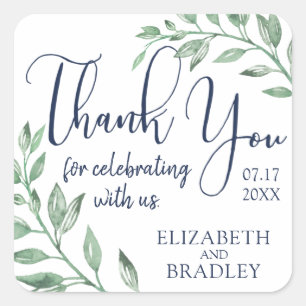 Sticker Carré M. ET MME Greenery Marine Mariage bleu Merci