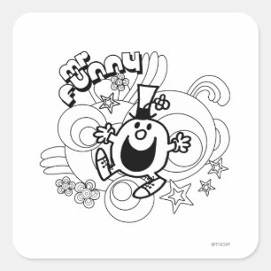 Sticker Carré M. Funny   Black & White Swirls & Stars