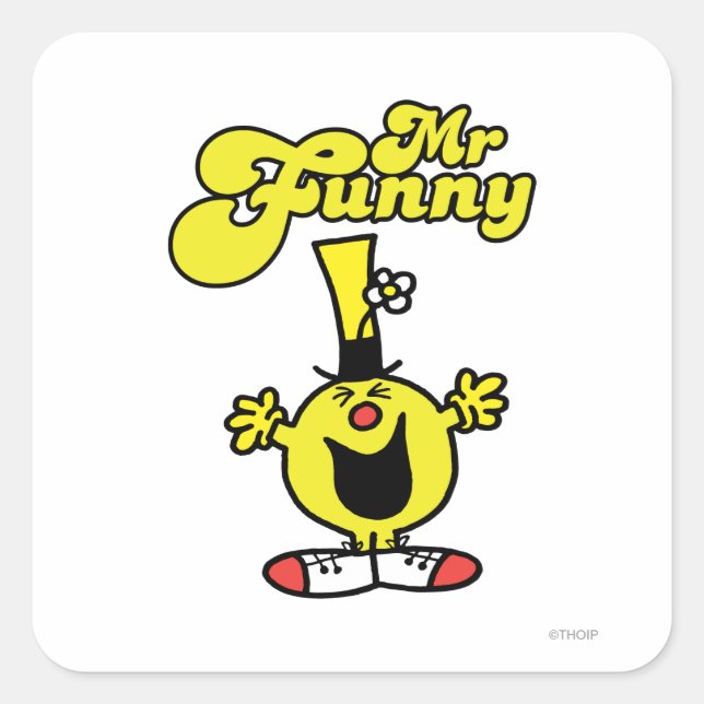 Sticker Carré M. Funny rit Hystériquement (Devant)