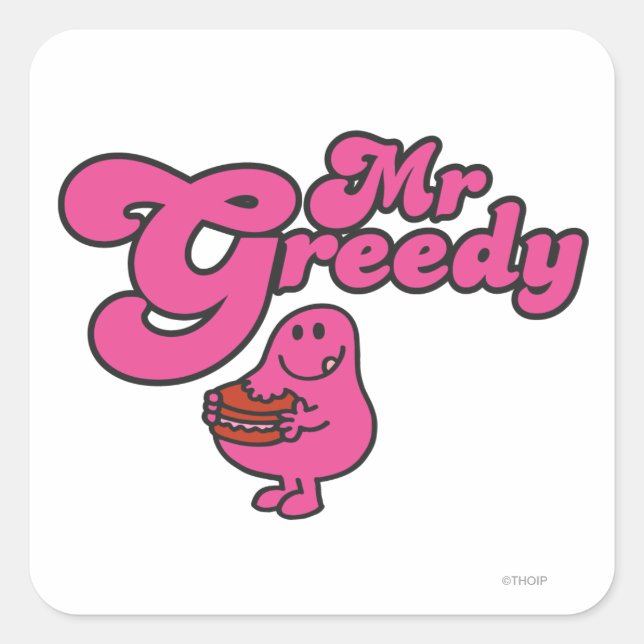 Sticker Carré M. Greedy Apprécie Le Dessert (Devant)