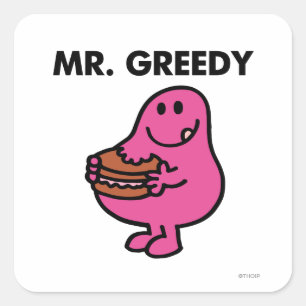 Sticker Carré M. Greedy Mange Du Gâteau