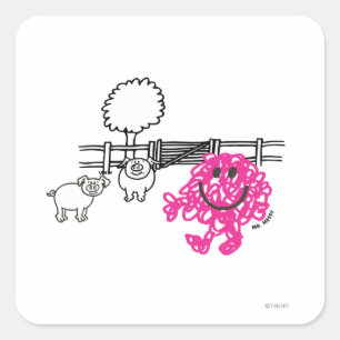 Sticker Carré M. Messy et deux cochons