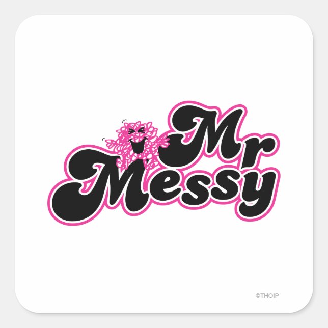 Sticker Carré M. Messy | Grandes lettres noires et roses (Devant)