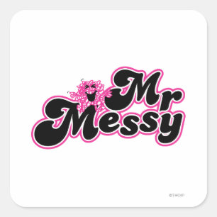 Sticker Carré M. Messy   Grandes lettres noires et roses
