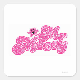 Sticker Carré M. Messy   Nom rose étincelant