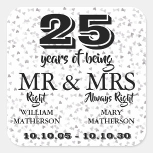 Sticker Carré M. Mme Right d'anniversaire de noces d'argent