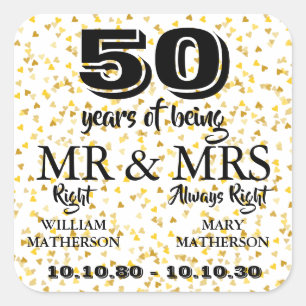 Sticker Carré M. Mme Right Fun 50e anniversaire de mariage