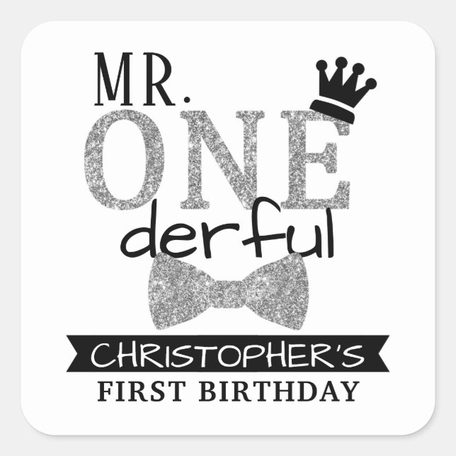 Sticker Carré M. ONEderful 1st Birthday Party Favor (Devant)