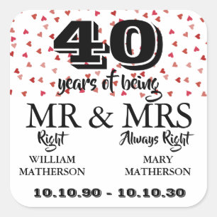 Sticker Carré M. rouge Mme Right d'anniversaire de mariage