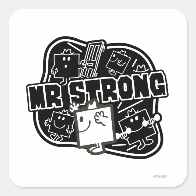 Sticker Carré M. Strong | Noir et blanc (Devant)